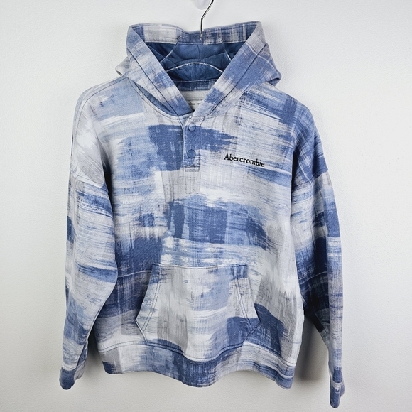 Abercrombie Kids Hooded Cotton Blend Sweatshirt - Blue, White, Gray - Picture 1 of 11